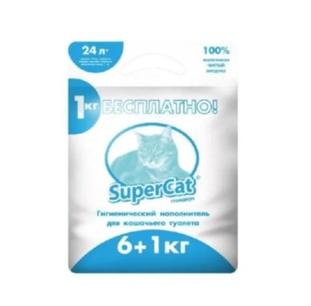Деревне наповнювач SuperCat для туалету стандарт, 6 + 1 кг, синій