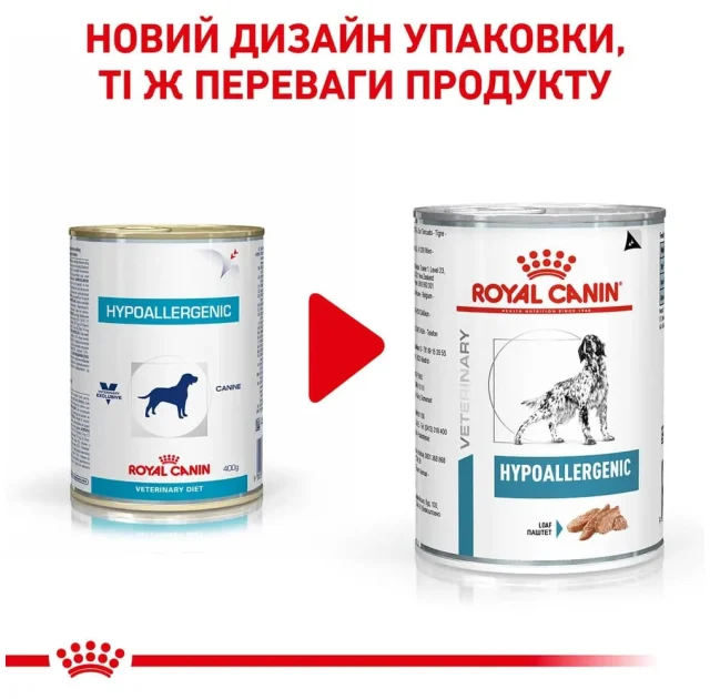 Вологий корм Royal Canin Hypoallergenic при харчової алергії у собак, 400 г