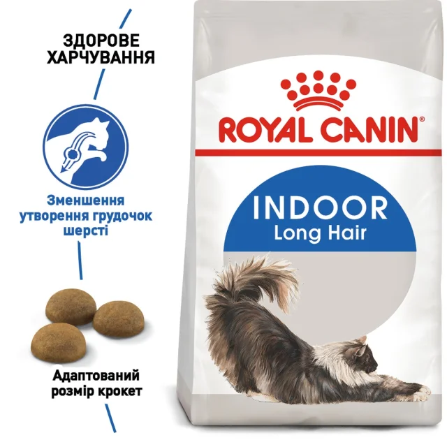 Сухой корм Royal Canin Indoor Long Hair для длинношерстных кошек постоянно живущих в помещении, 2 кг