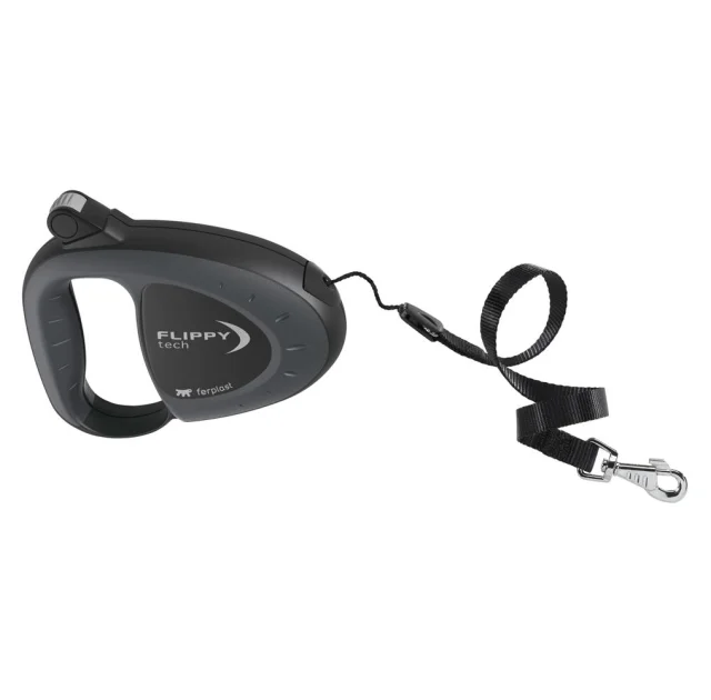 Поводок-рулетка для собак до 50 кг Ferplast Flippy Tech Cord L Black, со шнуром, черный, 5 м