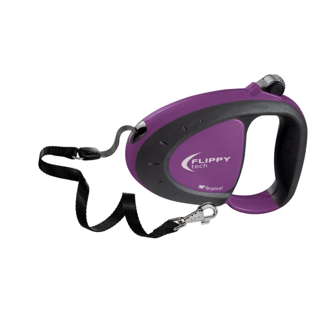 Поводок-рулетка для собак до 25 кг зі стрічкою Ferplast Flippy Tech Tape M Purple, фіолетовий, 3 м