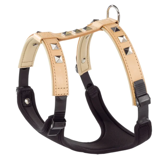 Шкіряна шлейка з металевими аплікаціями, бежева Giotto Luxor Biege P L-XL Harness для собак