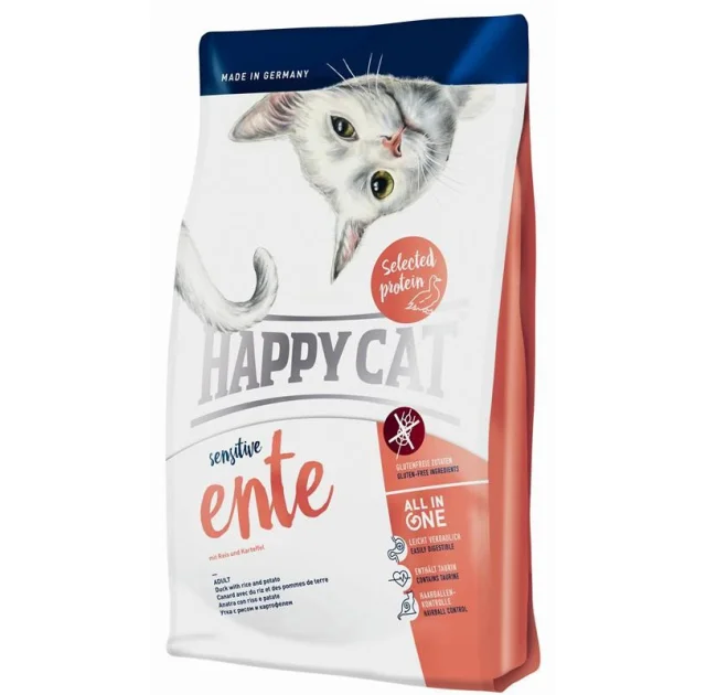 Сухой корм Happy Cat Sensitive Ente для взрослых кошек с чувствительным пищеварением, с уткой и рисом, 300 г