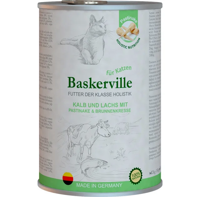 Влажный корм Baskerville Holistic Kalb und Lachs для котов, телятина и лосось, 400 г