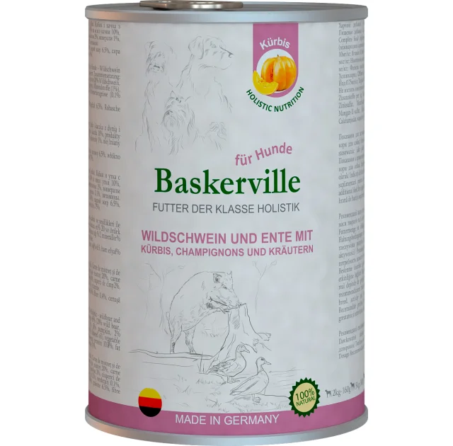 Влажный корм Baskerville Holistic Rind und Lachs для собак, утка и кабан с тыквой и зеленью, 800 г