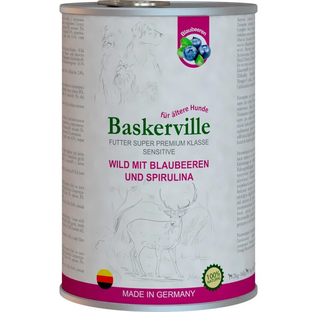 Влажный корм Baskerville Sensitive Wild Mit для собак, оленина с черникой и спирулиной, 800 г