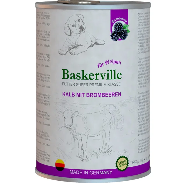 Влажный корм Baskerville Super Premium Kalb Mit Brombeeren для щенков, телятина и ежевика, 400 г