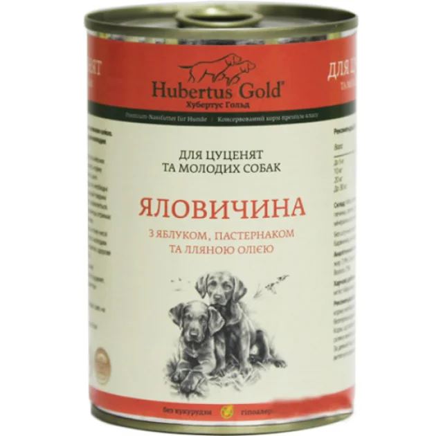 Влажный корм Hubertus Gold для щенков, говядина с яблоком и пастернаком, 400 г