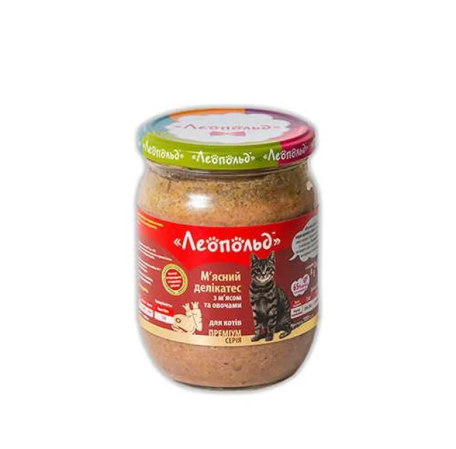 Консерва Леопольд для котов деликатес с мясом и овощами, 500 г
