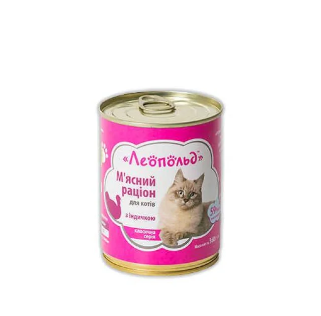 Консерва Леопольд для котов, рацион с индейкой, 360 г