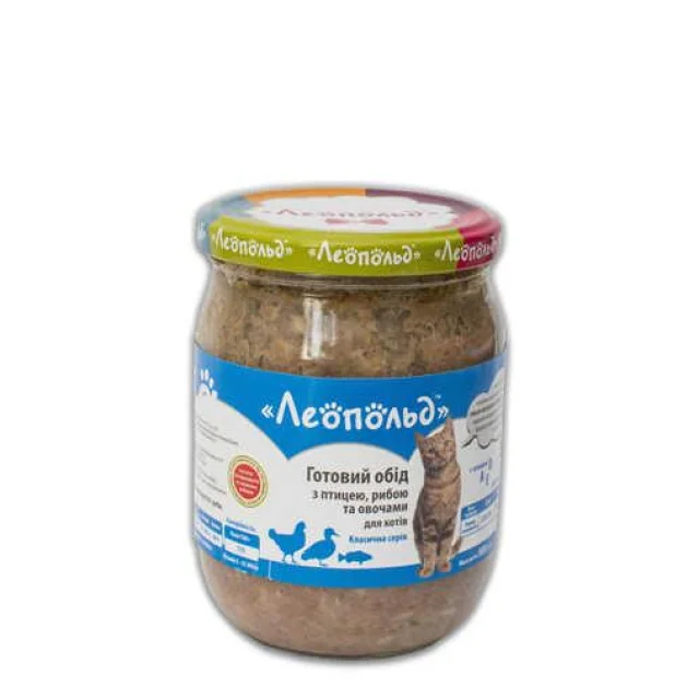 Консерва Леопольд деликатес для котов с птицей, рыбой и овощами, 500 г