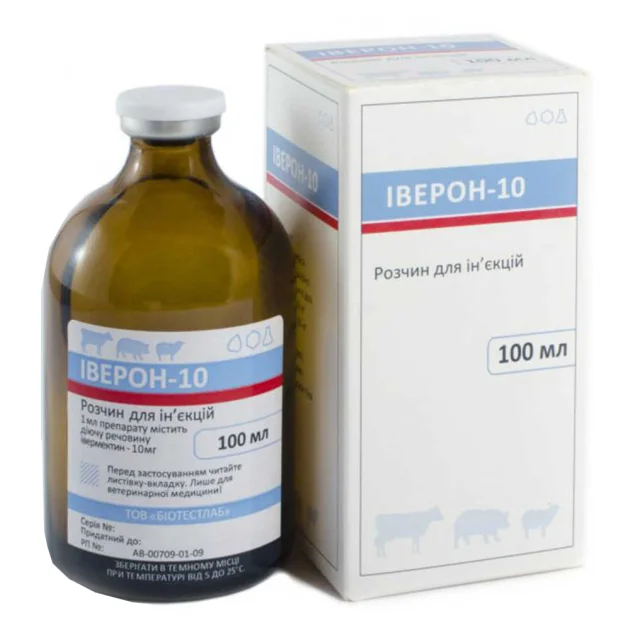 Раствор BioTestLab Иверон-10 при поражении желудочно-кишечной и легочной нематодозы для КРС, МРС, 100 мл