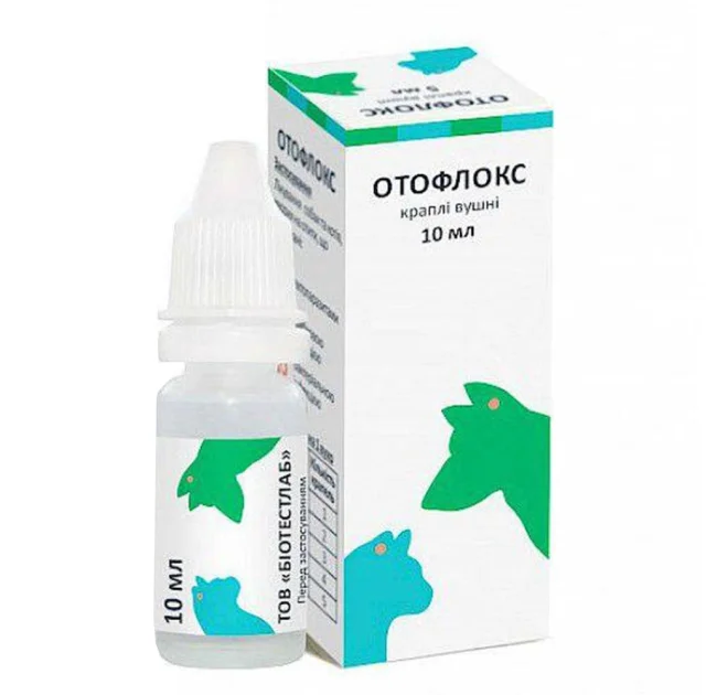 Капли ушные BioTestLab Отофлокс при отитах разной этиологии для собак, кошек и кроликов, 10 мл