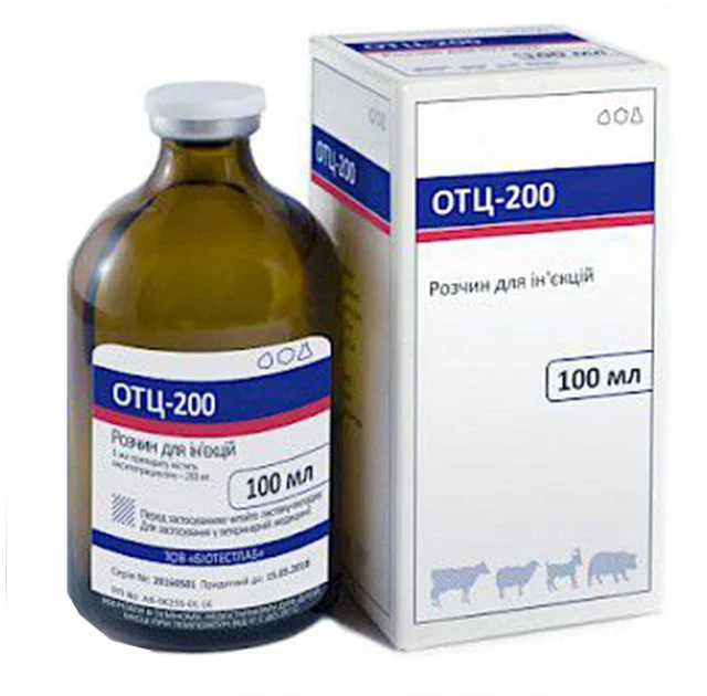 Антибиотик BioTestLab ОТЦ-200 П,Д, при лечении инфекций пищеварительного тракта для КРС, МРС, кроликов, 100 мл