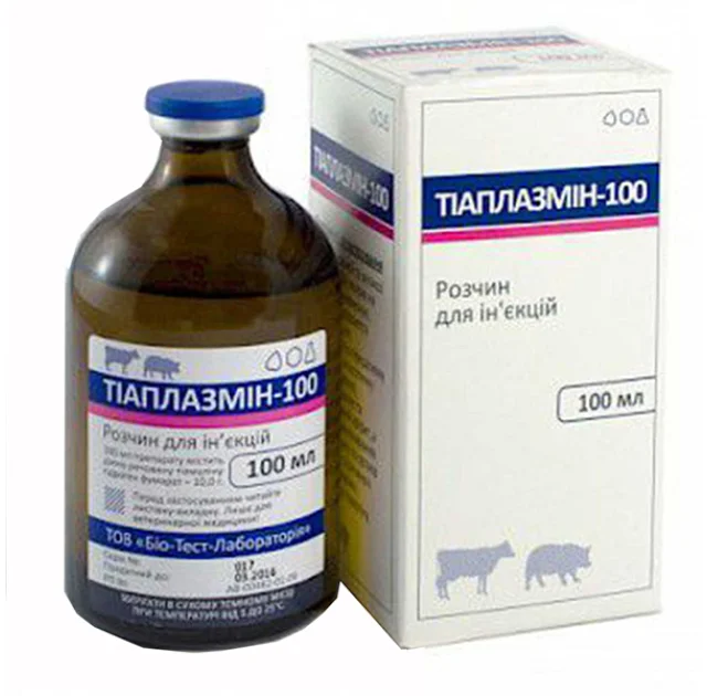 Раствор для инъекций BioTestLab Тиаплазмин-100 при энзоотической пневмонии, дизентерии для КРС, 100 мл