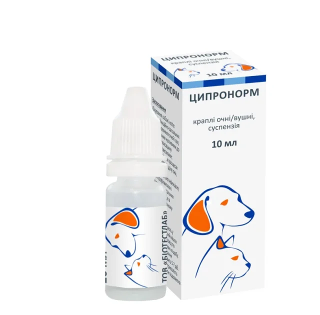Капли BioTestLab Ципронорм при инфекционно-воспалительных заболеваниях глаз и ушей для собак и кошек, 10 мл