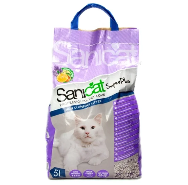 Комкующийся наполнитель Sanicat SuperPlus для кошачьих туалетов с ароматом апельсина и лаванды, 5 л (3, 1 кг)