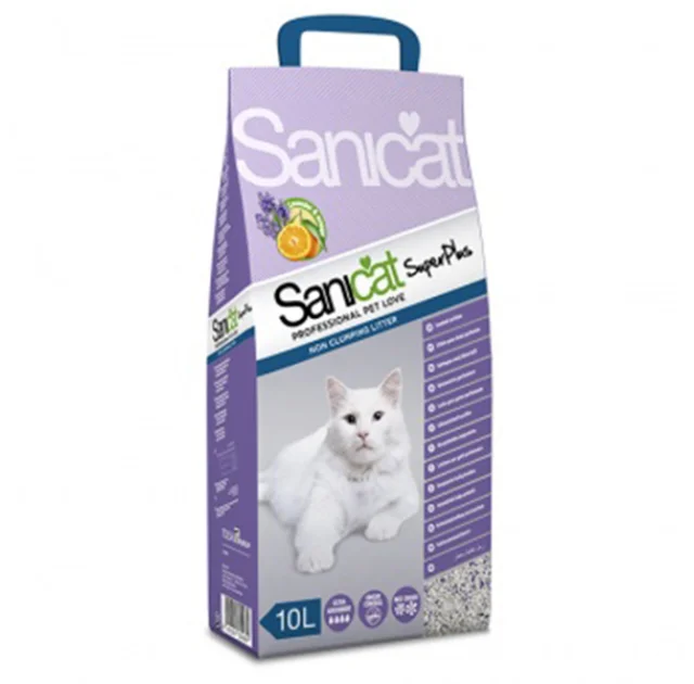 Комкующийся наполнитель Sanicat SuperPlus для кошачьих туалетов с ароматом апельсина и лаванды, 10 л (6,9 кг)