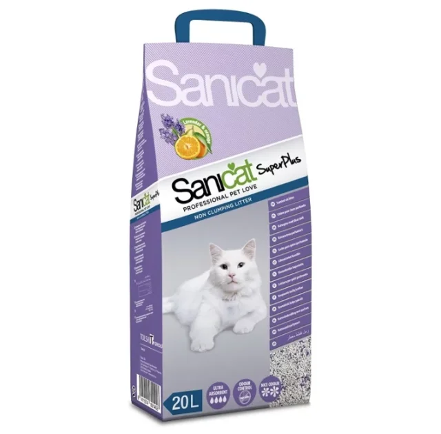 Впитывающий наполнитель Sanicat SuperPlus для кошачьих туалетов с ароматом апельсина и лаванды, 20 л (12,5 кг)