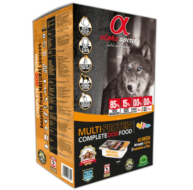 Напіввологий корм Alpha Spirit Semi-moist MultiProtein для дорослих собак всіх порід, 9,5 кг x 45