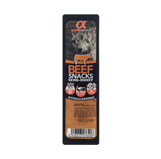Полувлажное лакомство Alpha Spirit Snacks Beef для собак cо вкусом говядины, 35 г