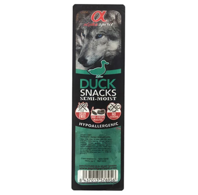 Полувлажное лакомство Alpha Spirit Snacks Duck для собак всех пород cо вкусом утки, 35 г