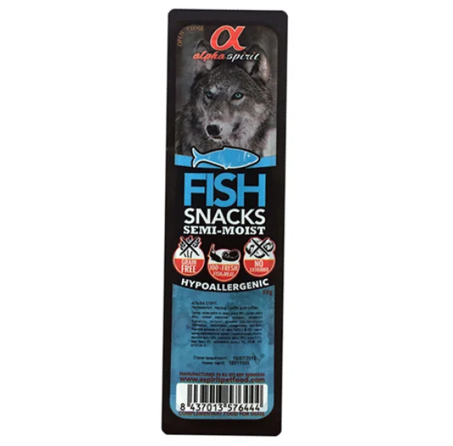 Полувлажное лакомство Alpha Spirit Snacks Fish для собак всех пород со вкусом рыбы, 35 г