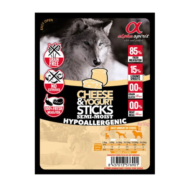 Полувлажное лакомство Alpha Spirit Sticks Cheese & Yogurt для взрослых собак с сыром и йогуртом, 40 г x 4 шт
