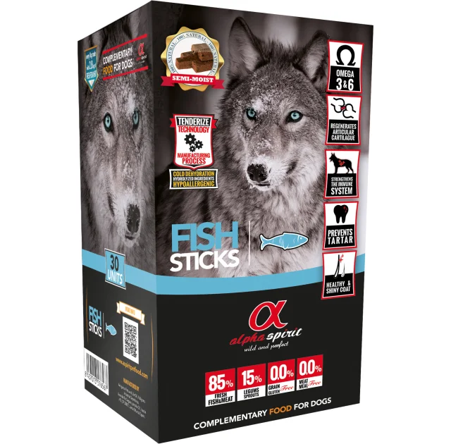 Полувлажное лакомство палочки Alpha Spirit Sticks Fish для взрослых собак со вкусом рыбы, 30 шт, 300 г
