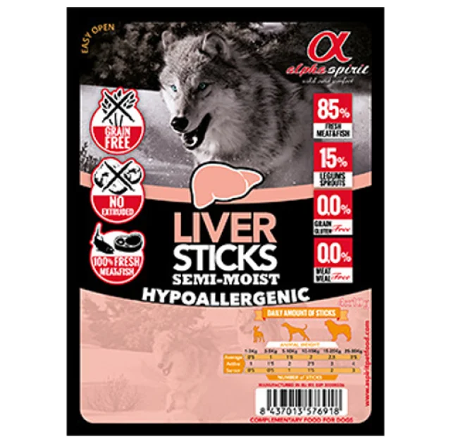 Полувлажное лакомство для собак Alpha Spirit DOG Sticks Liver, палочки с печенью, 30 шт, 300 г