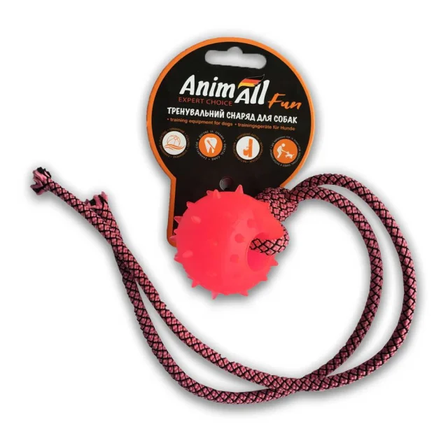 Игрушка AnimAll Fun шар с канатом, коралловая, 4 см