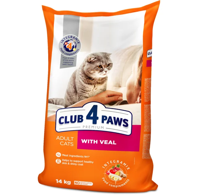 Сухий корм Клуб 4 Лапи Adult Cats Premium для дорослих котів, з телятиною, 14 кг