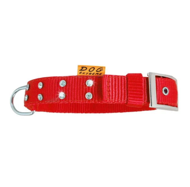 Нейлоновый ошейник Dog Extreme со стразами для собак 40 мм, 46-58 см, красный