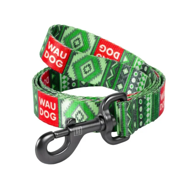 Поводок Waudog Nylon с рисунком Этно зеленый для собак 20 мм, 122 см