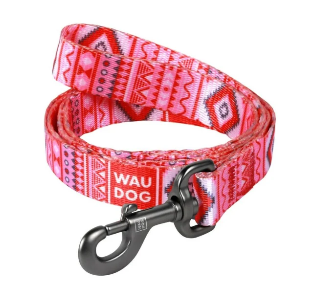 Поводок Waudog Nylon с рисунком Этно красный для собак 25 мм, 122 см