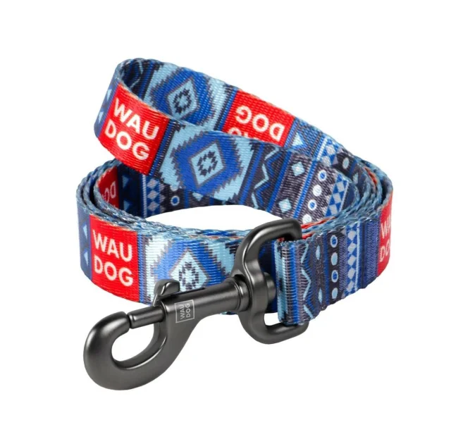 Поводок Waudog Nylon с рисунком Этно синий для собак 25 мм, 122 см