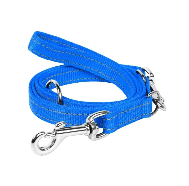 Нейлоновый поводок-перестежка Dog Extreme, двойной для собак 20 мм, 110/140/180 см, голубой