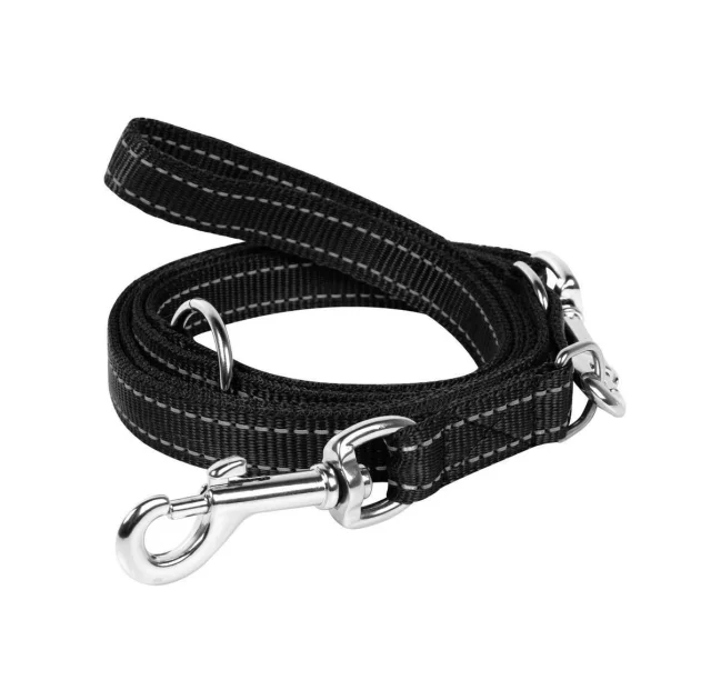 Нейлоновый поводок-перестежка Dog Extreme, двойной для собак 25 мм, 110/140/180 см, черный