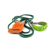 Ринговка с кожаной накладкой и стразами Dog Extreme для собак 5 мм, 130 см, салатовый