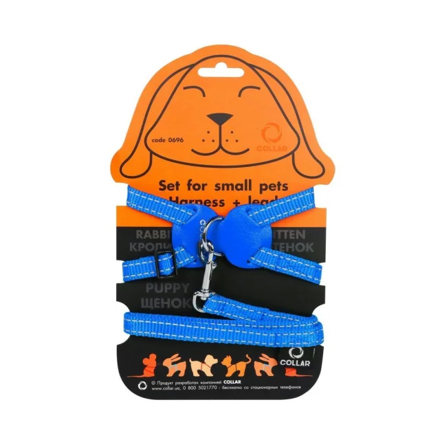 Нейлоновая шлея на планшете Dog Extreme для кроликов 15 мм, 30-45 см, голубая