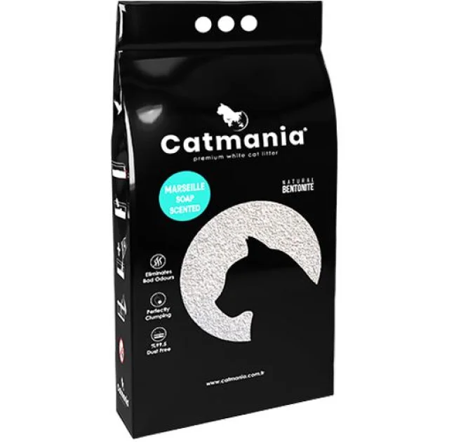 Бентонитовый наполнитель Catmania для кошек с запахом марсельского мыла, бирюзовые гранулы, 5 л