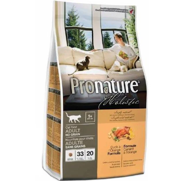 Сухой корм Pronature Holistic с уткой и апельсинами, холистик, без злаков, для котов, 5.44 кг