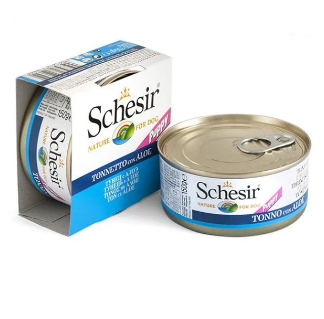 Консервы Schesir Tuna Aloe Puppy для щенков, тунец с алоэ в желе, банка 150 г