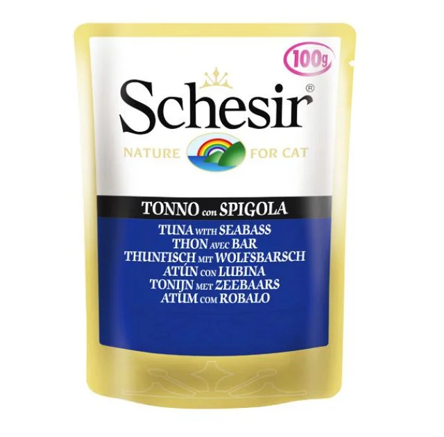 Консервы Schesir Tuna Seabass для кошек, тунец с окунем, пауч, 100 г