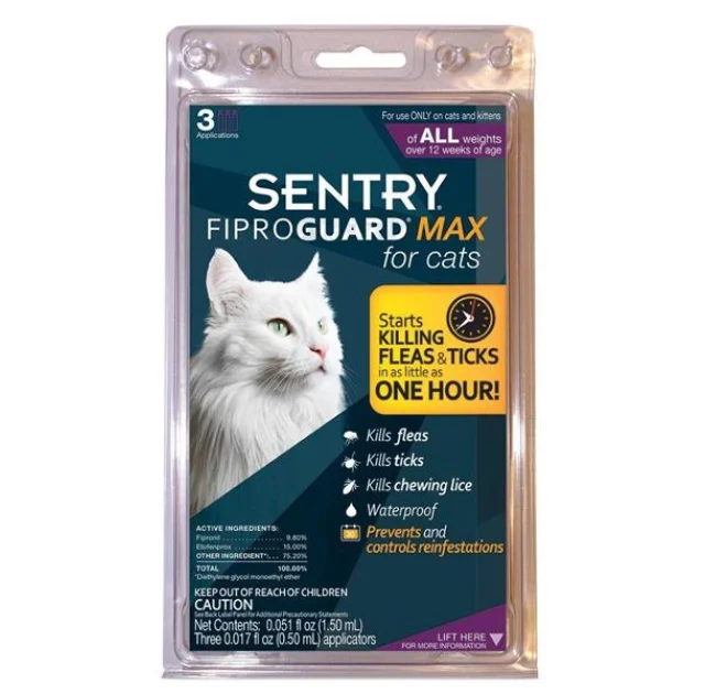Краплі FiproGuard Max від бліх, кліщів і вошей, для котів c 12 тижнів, 0.5 мл, 3 шт, ціна за 1 піпетку