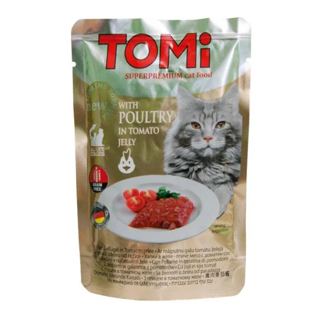 Консервы Tomi POULTRY in tomato jelly птица в томатном желе, суперпремиум, для кошек, пауч, 100 г
