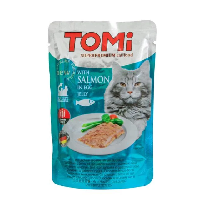 Консервы Tomi SALMON in egg jelly лосось в яичном желе, суперпремиум, для кошек, пауч, 100 г