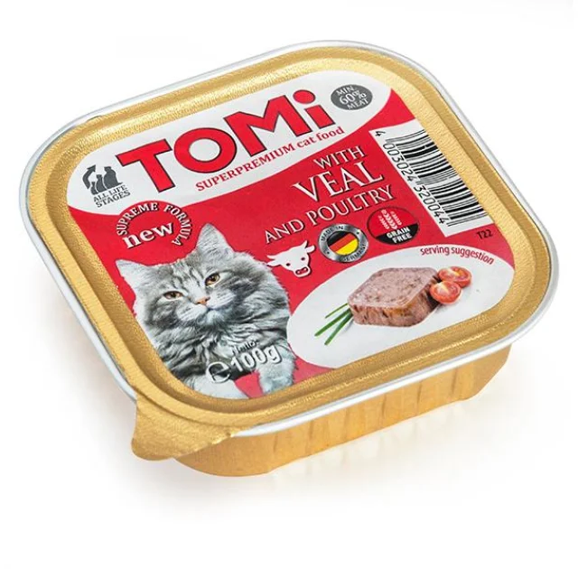 Консервы Tomi veal poultry с телятиной и птицей, для котов, 100 г