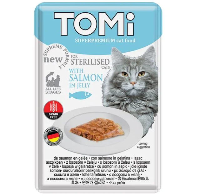 Консервы Tomi Sterilised Salmon in Jelly лосось в желе, для стерилизованных кошек, пауч, 85 г