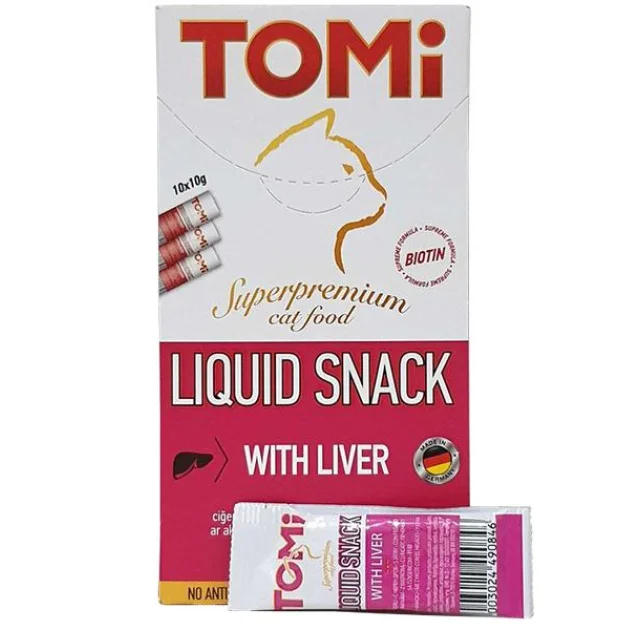 Лакомство Tomi Liquid Snack Liver&Biotin жидкое, печень с биотином,  для котов, 10 г (цена за 1 стик)